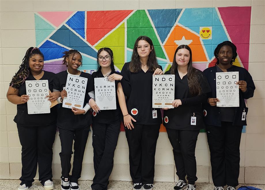 Students in Erika McHenryโs Health Science II class at Forestview High School have completed the Prevent Blindness of North Carolina training certification, enabling them to assist Gaston County Schoolsโ nurses in administering annual vision screenings to third and fifth graders. The certification i